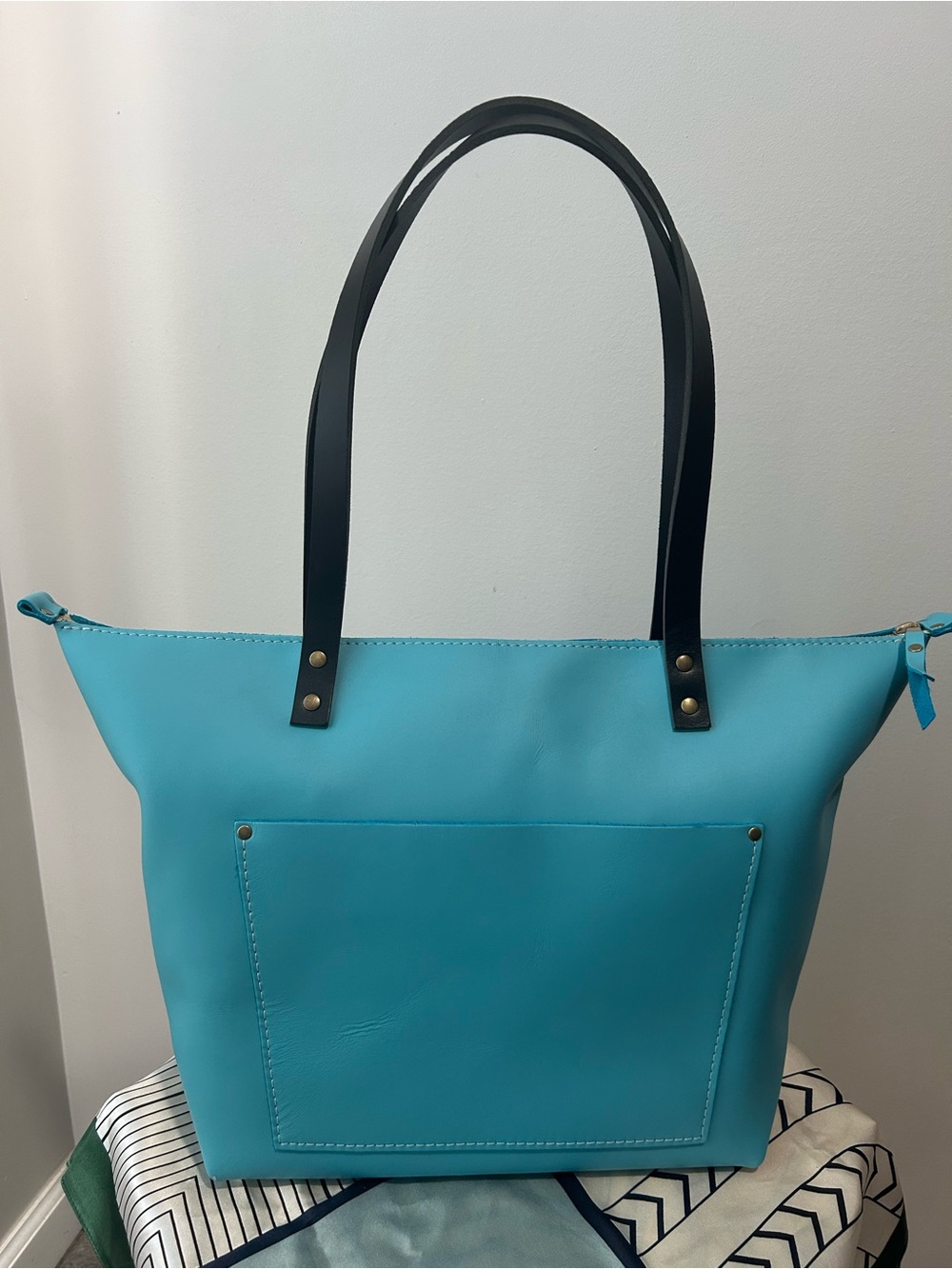 Portland Leather Goods Large Zippered Tote in Blue Paradise w/ Blandles!
